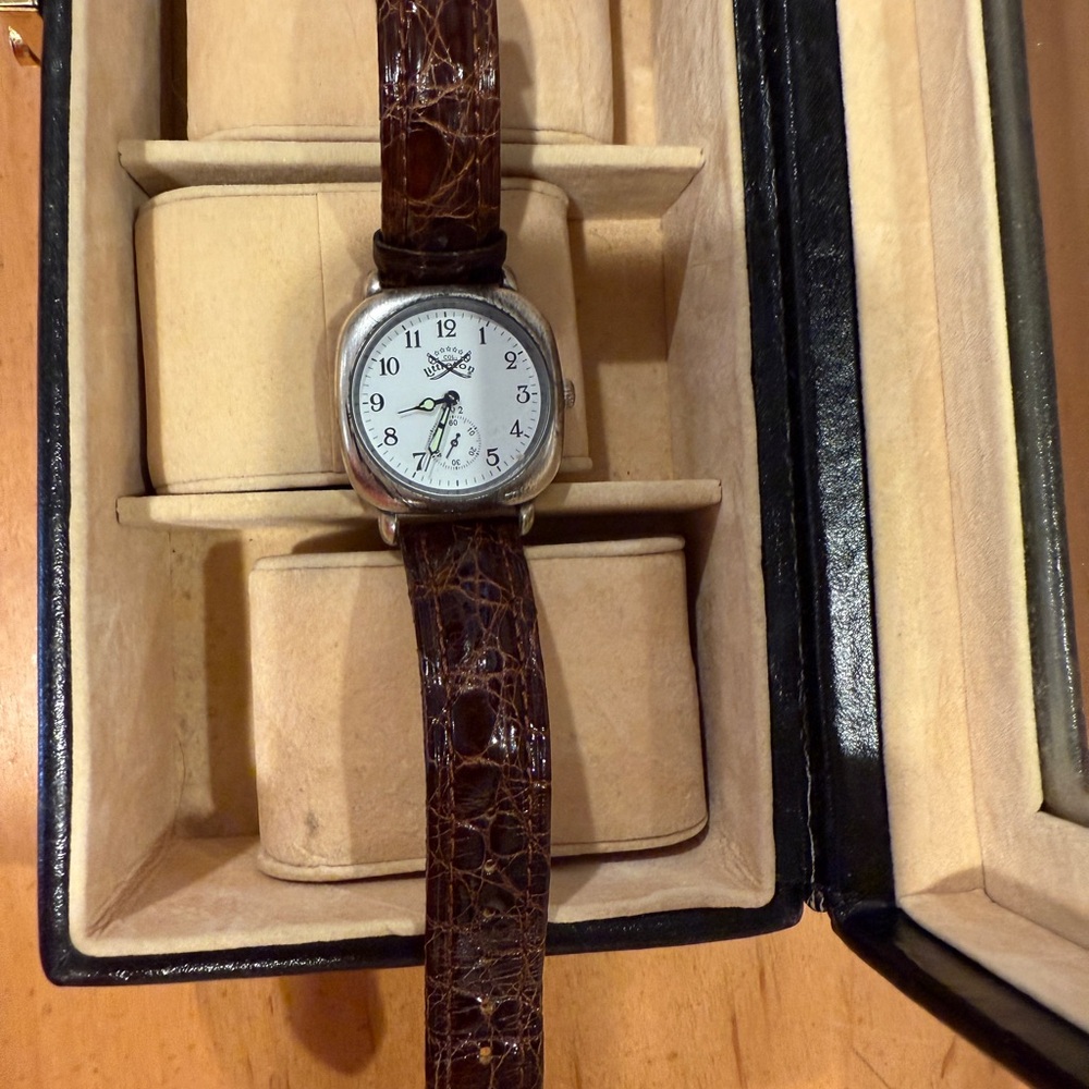 Classic Silver and Brown Leather Strap Watch